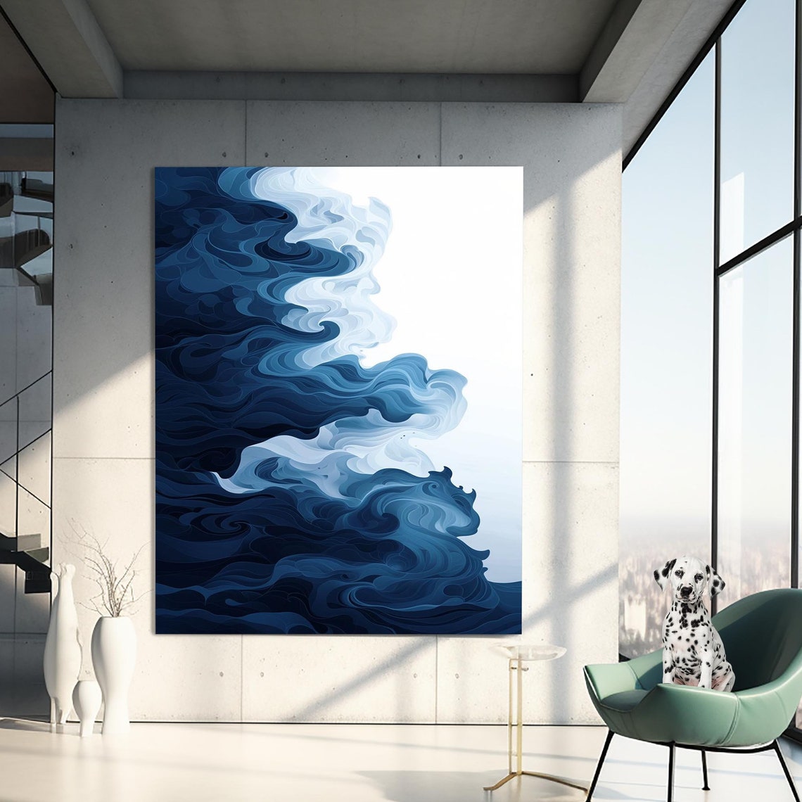 Midnight Blue Ocean Wave Swirl Abstract Fluid Blue Art Print