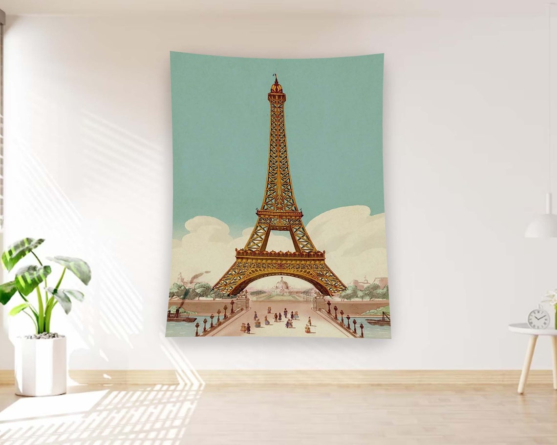Paris France Eiffel Tower Vintage Illustration Tapestry Wall Art - Image 2