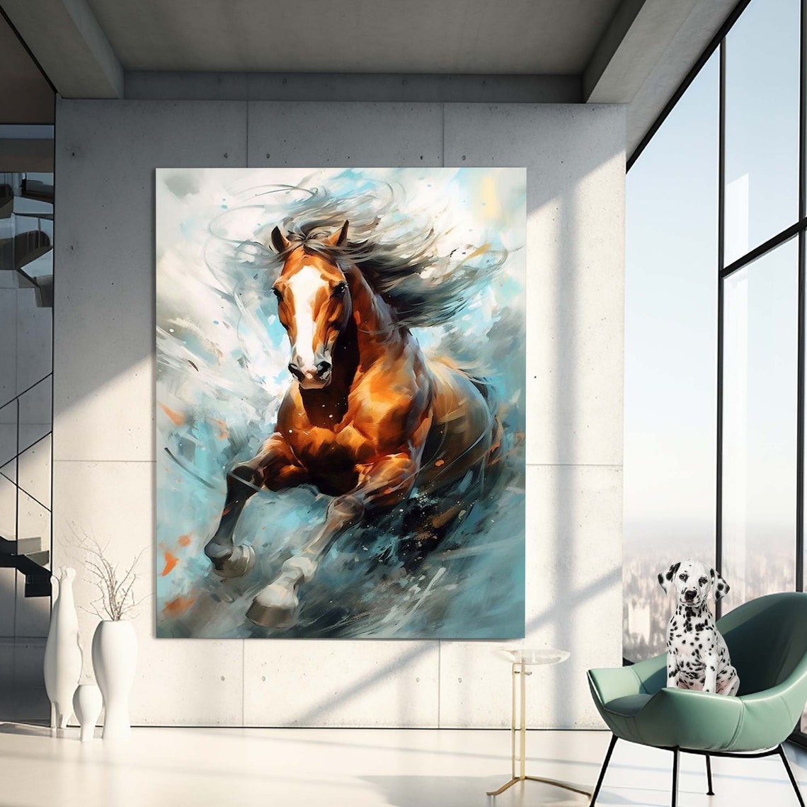 Chestnut Horse Running Blue Splash Dynamic Equine Wall Poster - Image 3