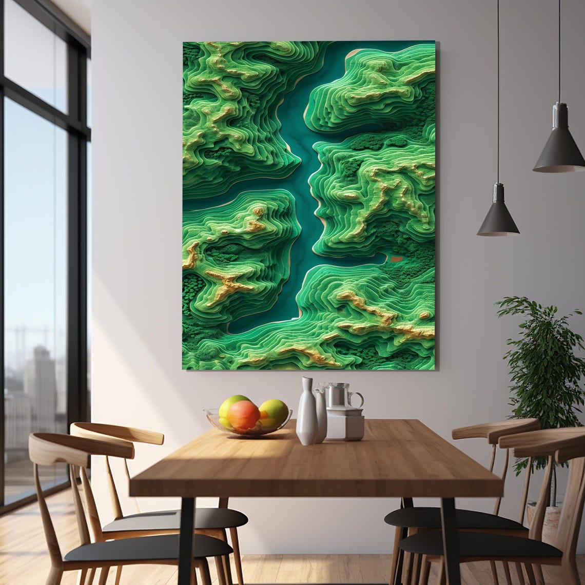 Emerald Green 3D Topographic Layered River Valley Landscape Art Print - Image 2