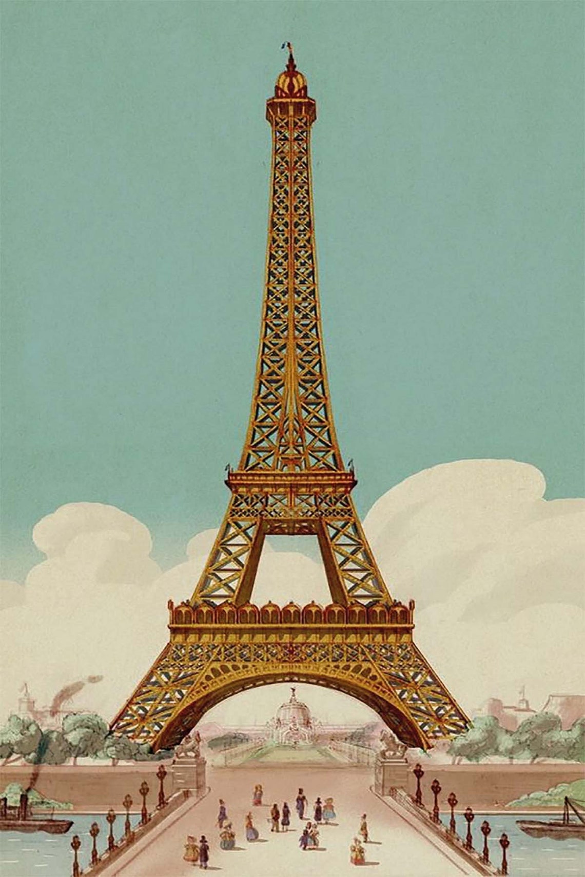 Paris France Eiffel Tower Vintage Illustration Tapestry Wall Art - Image 3