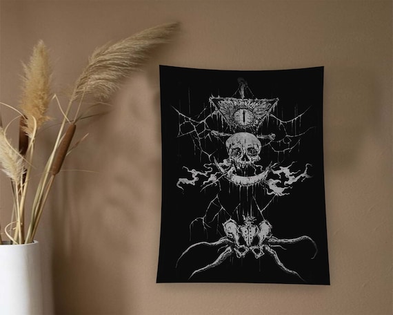 Black Occult Triangle Eye Skull Tentacles Dark Sigil Tapestry Wall Art