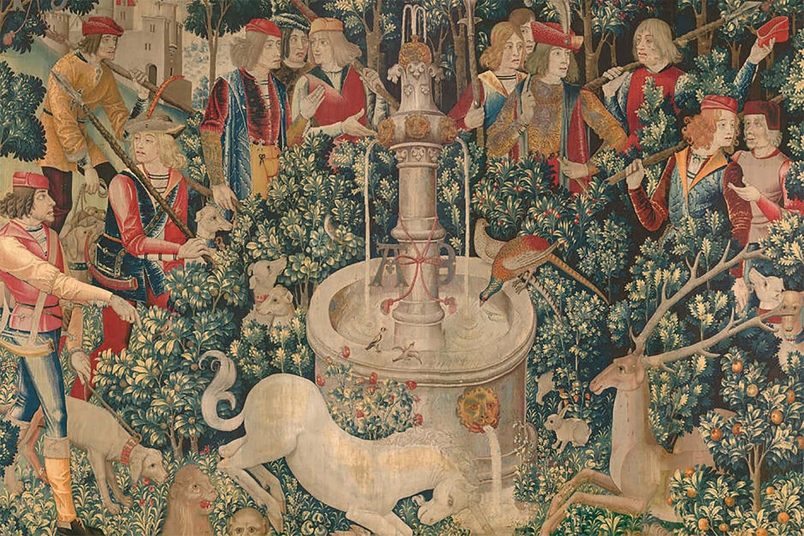 Medieval Unicorn Fountain Hunters Classic Renaissance Tapestry Poster - Image 3