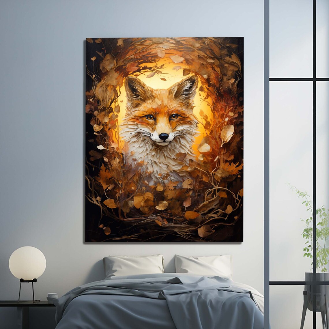 Fox and Floral Wall Art Print, Luxury Animal Pattern