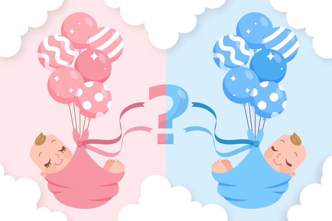 Gender Reveal Pink Blue Baby Balloons Question Mark Tapestry Wall Art - Image 3