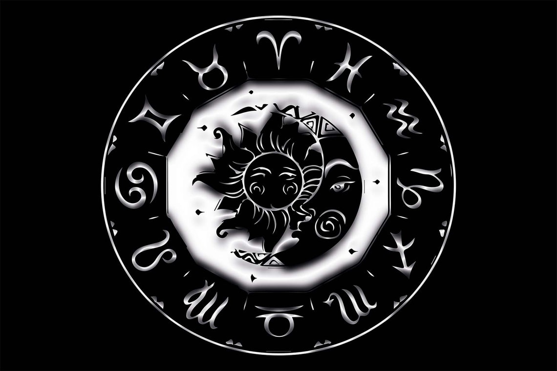 Zodiac Wheel Sun Moon Astrology Celestial Black Mystic Wall Art Decor - Image 3