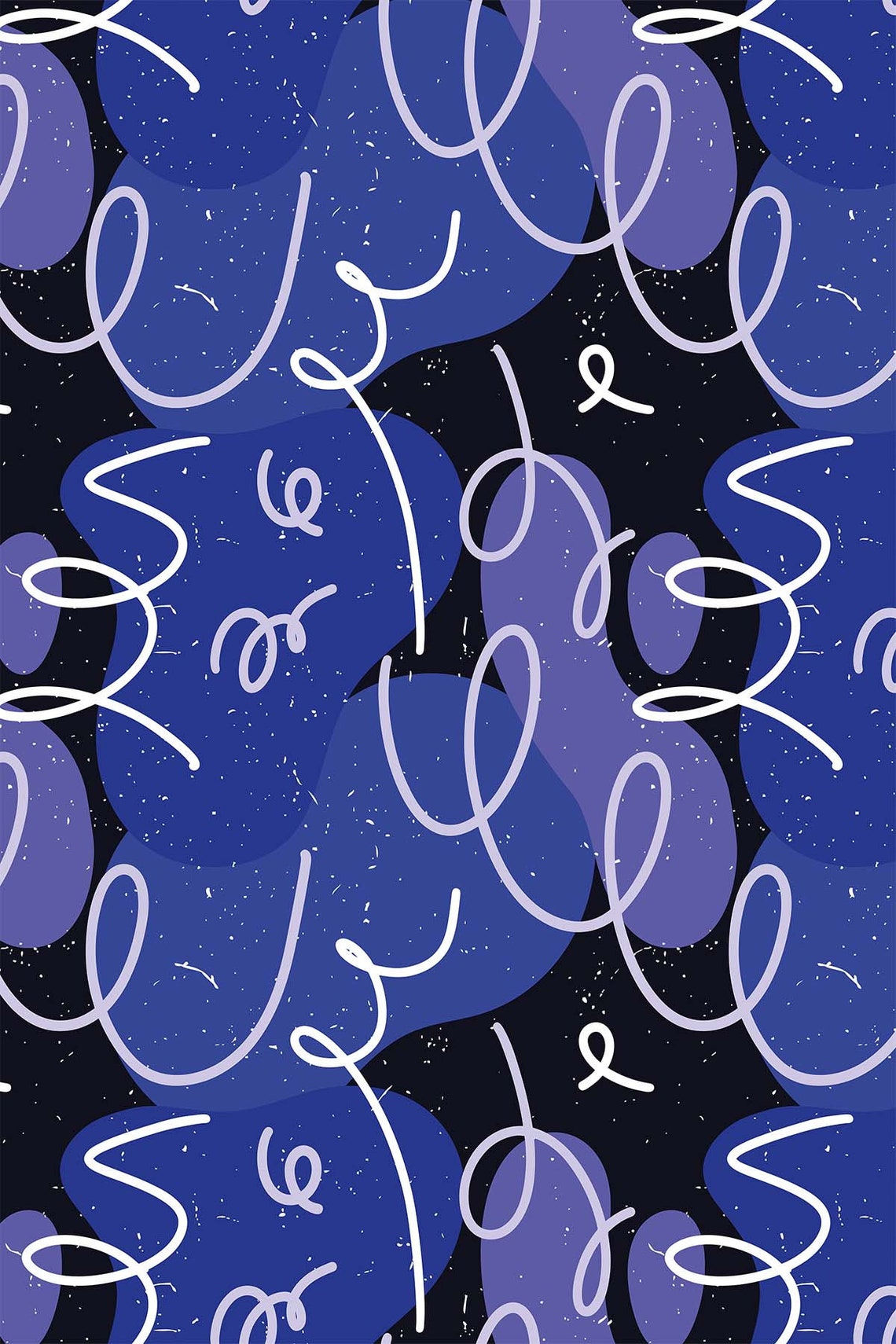 Blue Purple Abstract Organic Shapes White Doodle Line Pattern Wall Art - Image 3