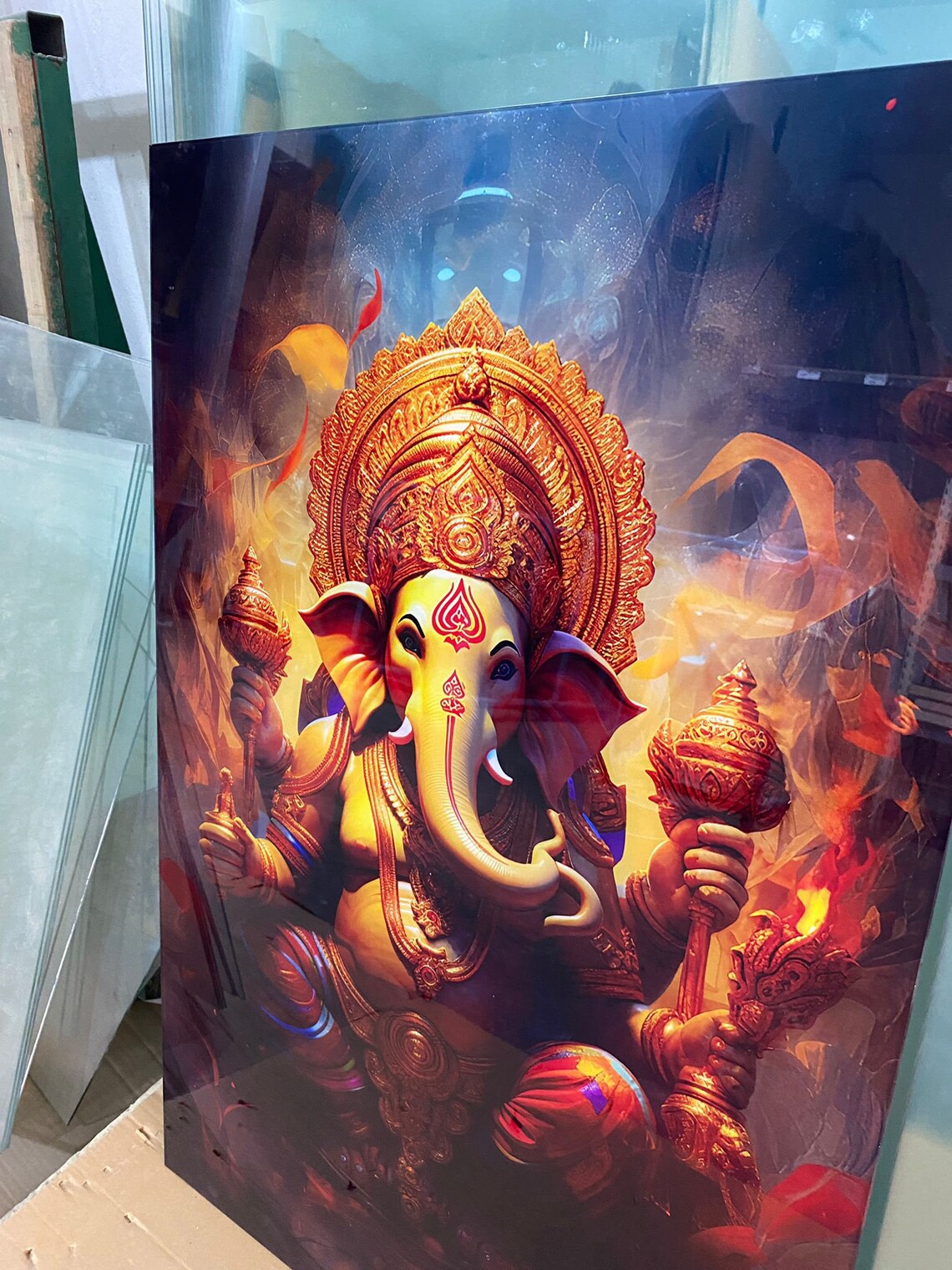 Golden Ganesh Hindu Deity Ornate Spiritual Temple Glass Gallery Poster - Image 3