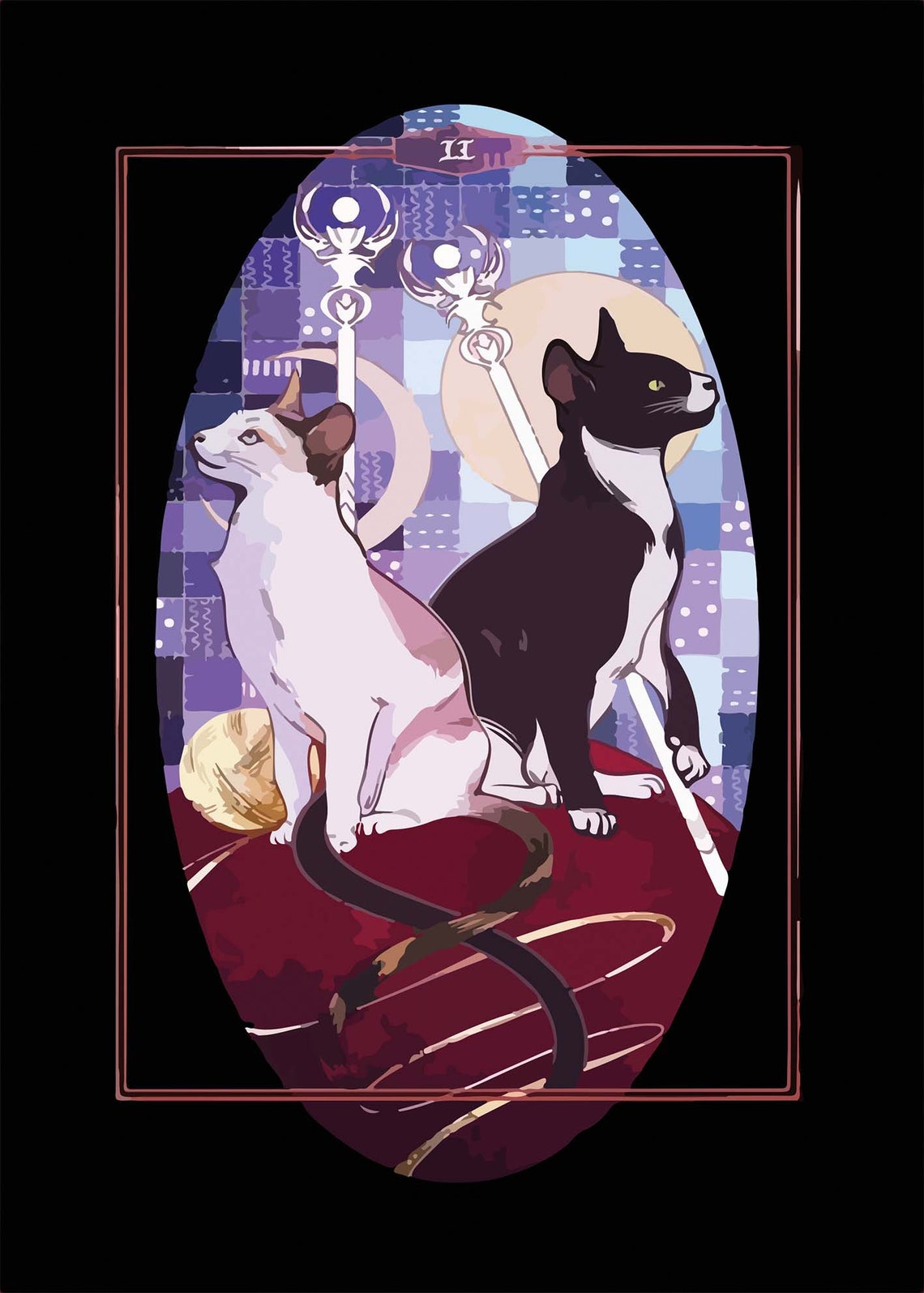 Black Tarot Card Two Cats High Priestess Moon Tapestry Wall Art - Image 3