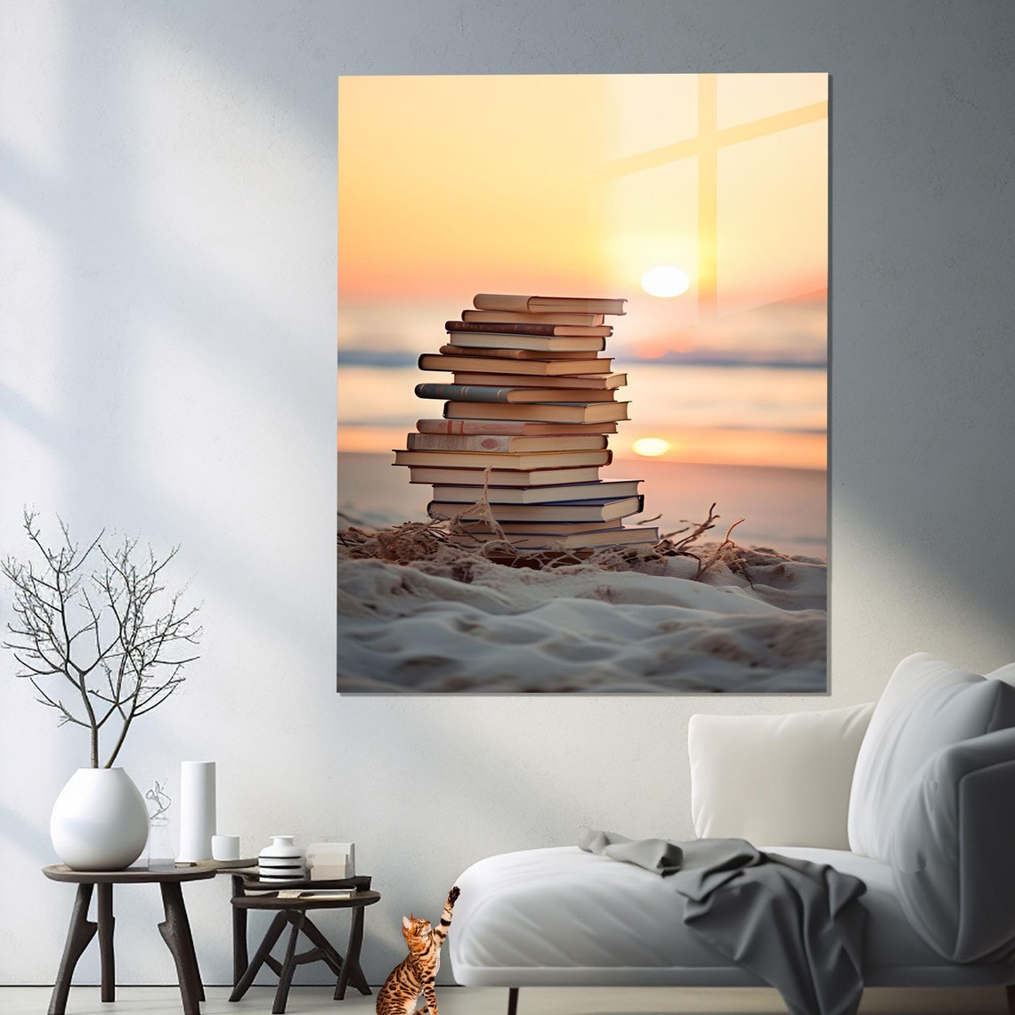 Stack Of Books On Sunset Beach Reader Gift Cozy Gallery Poster