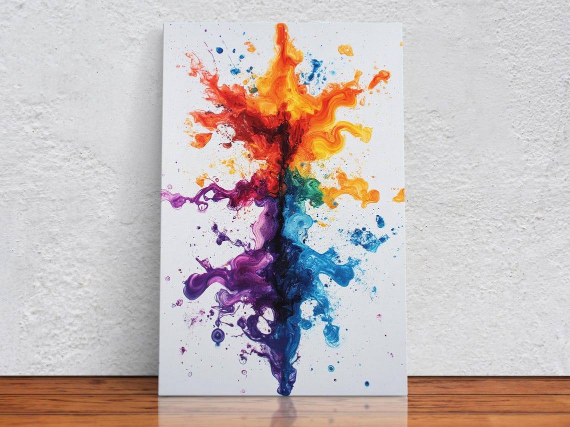 Colorful Vertical Ink Explosion Rainbow Splash Chaos Art Poster