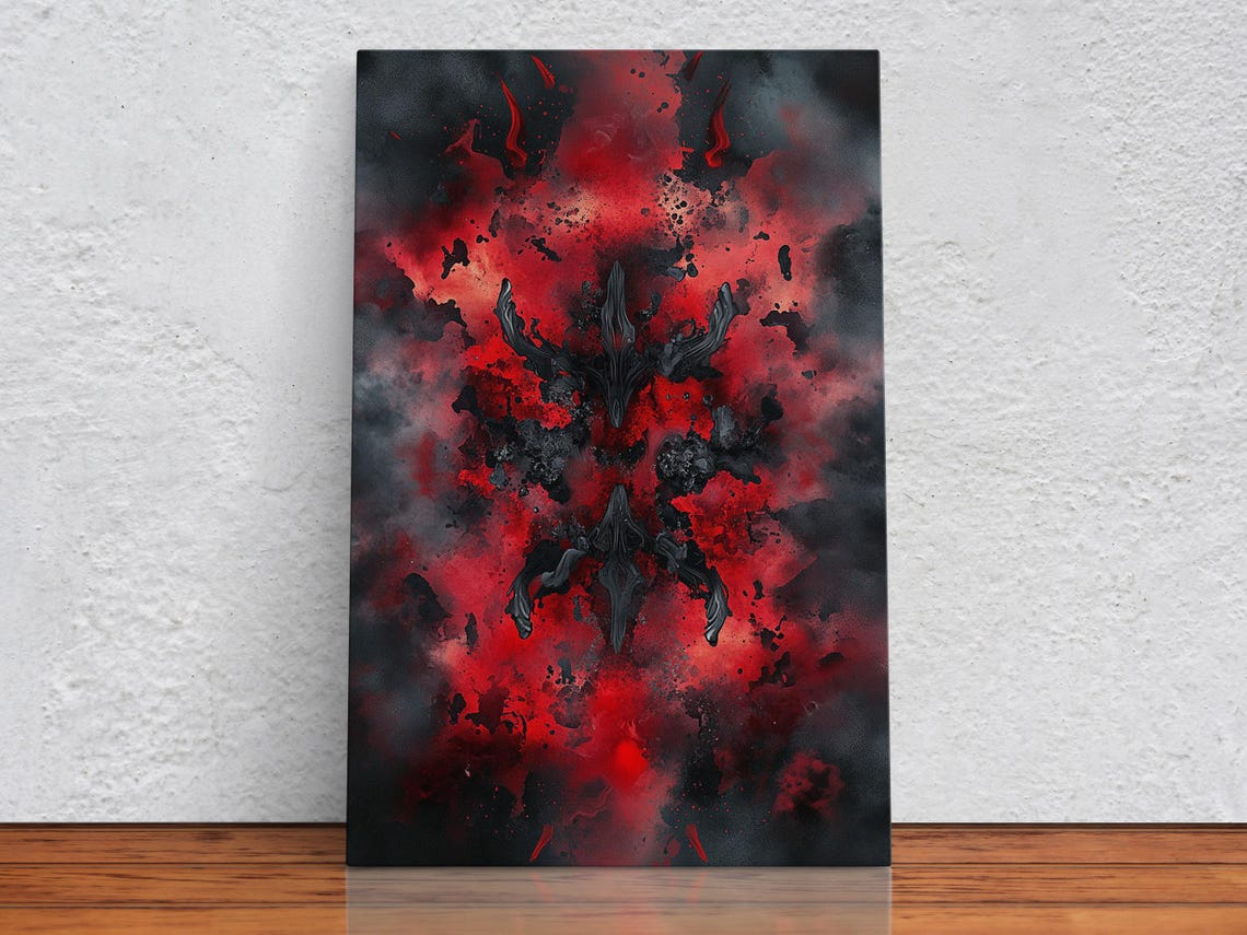 Red Ink Fireburst Abstract Art Print - Image 2