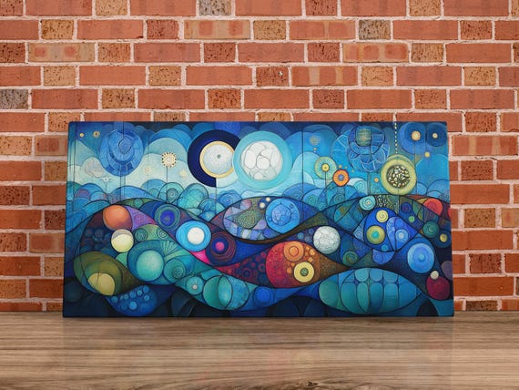 Blue Lunar Circles, Geometric Art Print
