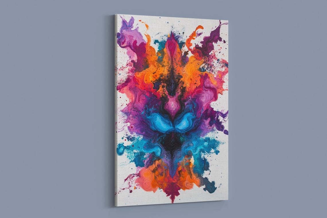 Dynamic Symmetrical Ink Splash Purple Orange Teal Abstract Poster - Image 2