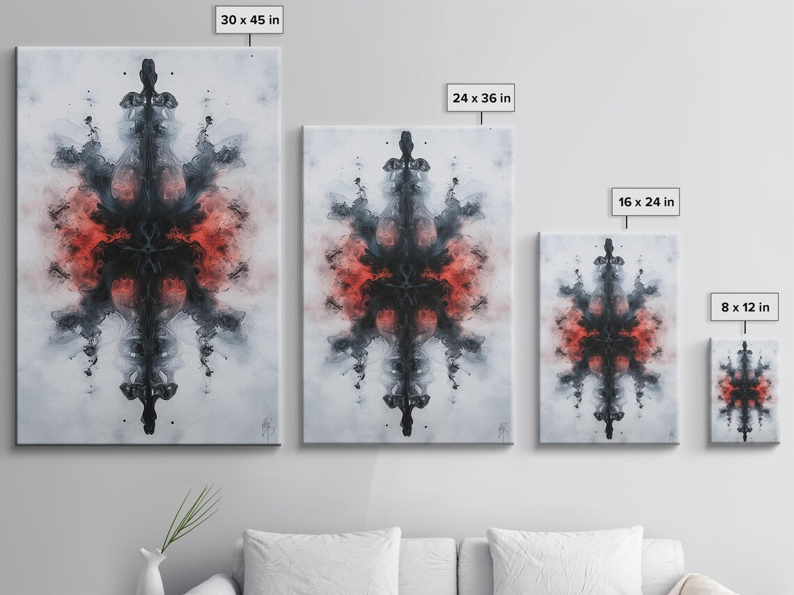 Monochrome Red Ink Symmetry Abstract Art Print - Image 3