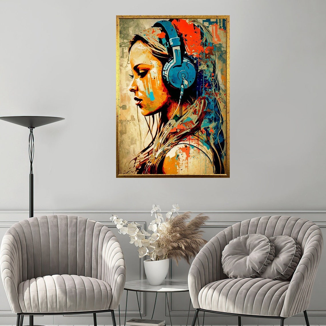 Woman Listening Music Wall Art Girl Listening To Music Print Gift For Music Lovers Music Wall Art Girl With Headphones Print
