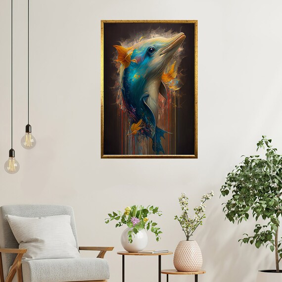 Dolphin Print Art Colorful Dolphin Fish Room Decor Cheerful Fishes Print Art Ready To Hang Wall Decor