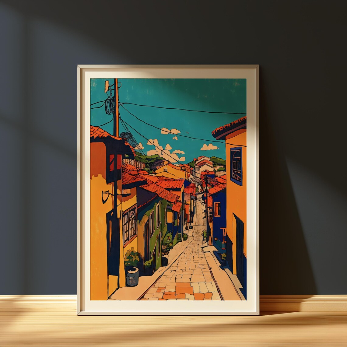 Sunlit Old Mediterranean Village Street Colorful Travel Poster - Image 4