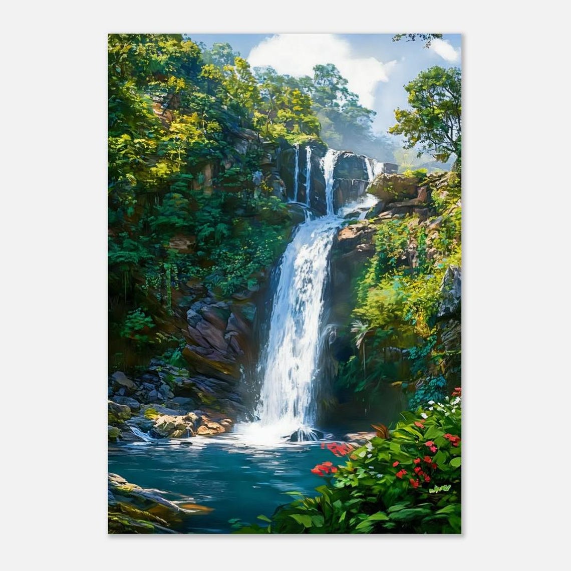 Lush Mountain Forest Waterfall Cascading Tropical Botanical Poster - Image 2