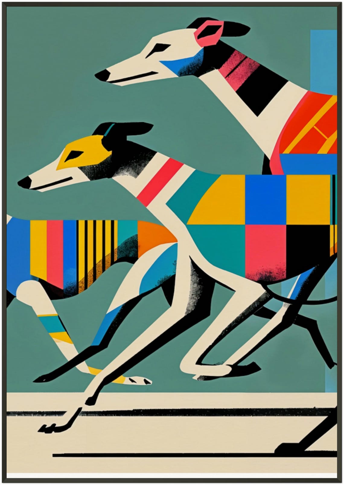 Racing Greyhounds Colorful Patchwork Sprint Modern Art Poster - Image 5