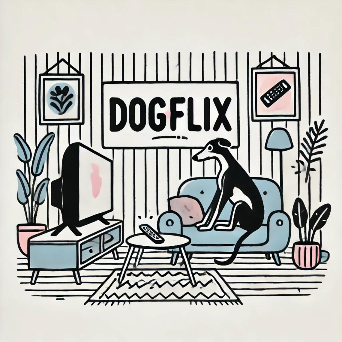 Cozy Dogflix Funny Greyhound Watching TV Retro Living Room Poster - Image 5