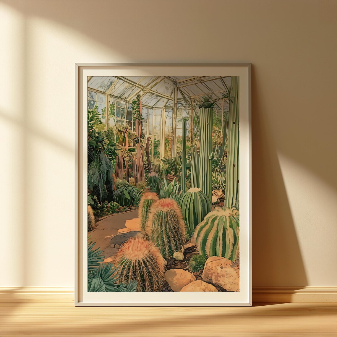 Lush Golden Barrel Cacti Glasshouse Botanical Garden Art Poster - Image 4
