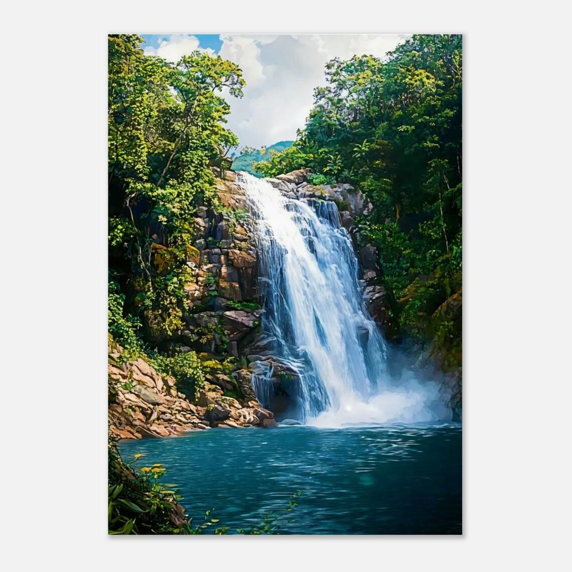 Waterfall Illustration Tropical Landscape Art Print - Image 2