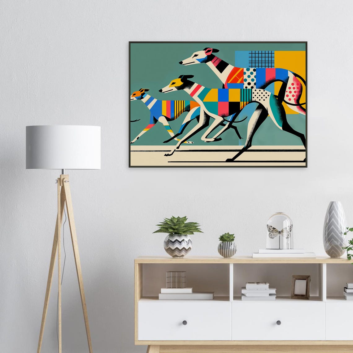 Racing Greyhounds Colorful Patchwork Sprint Modern Art Poster - Image 2