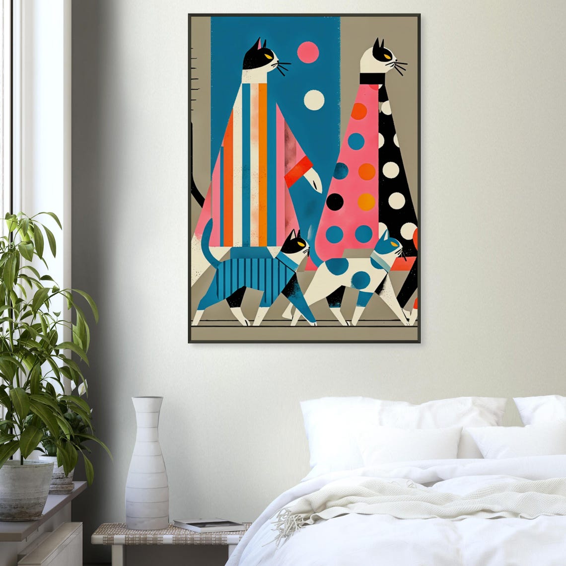 Giant Patchwork Cat Parade Pink Pop Art Cats and People Poster - Image 3