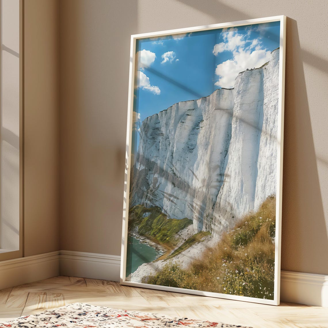 Towering White Chalk Cliffs by the Sea Coastal Landscape Poster - Image 2