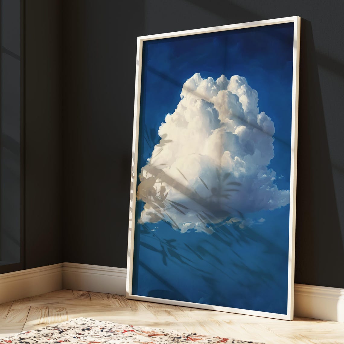 Lone White Cumulus Cloud Deep Blue Sky Minimalist Art Poster - Image 2