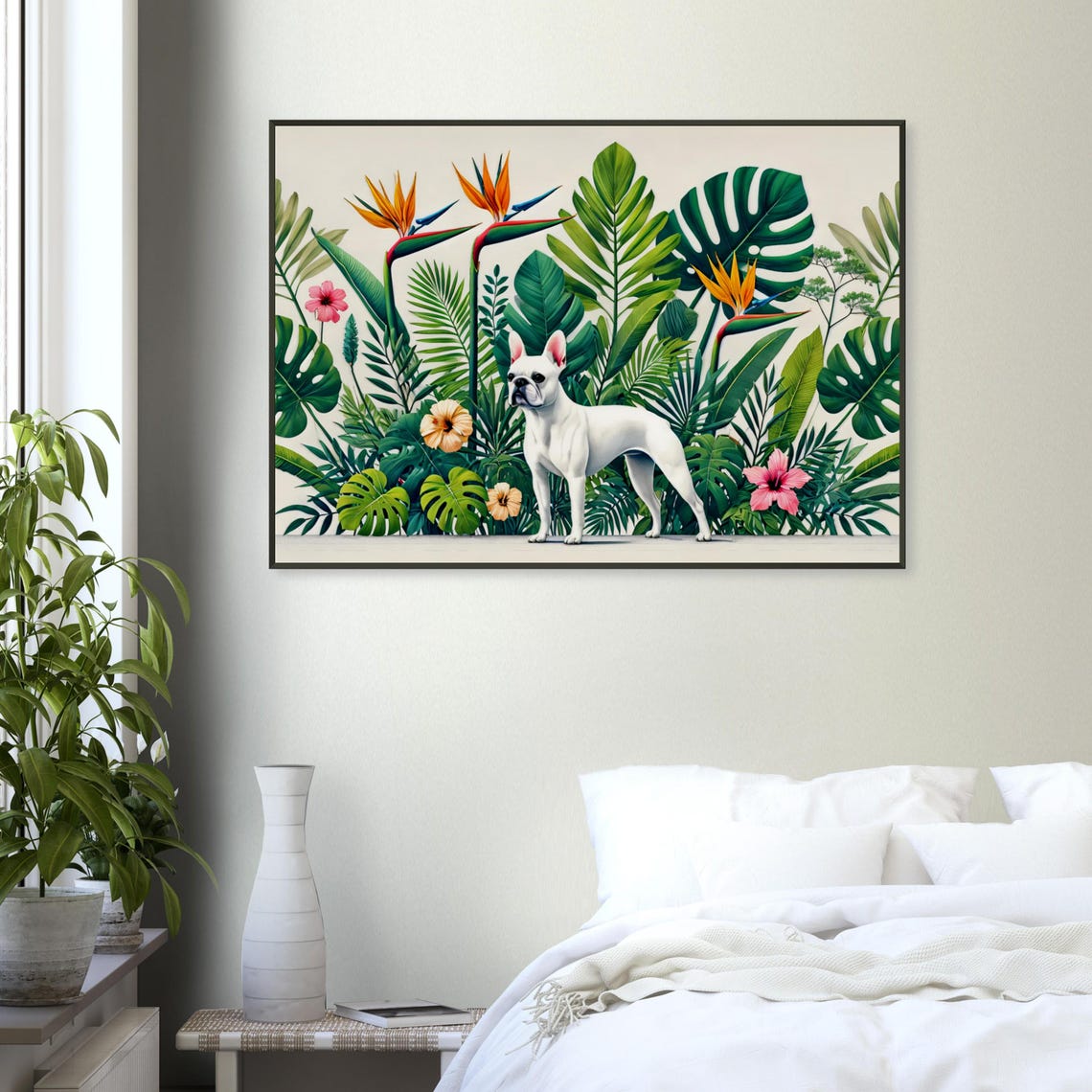 Cute White French Bulldog Tropical Botanical Garden Flower Poster - Image 4