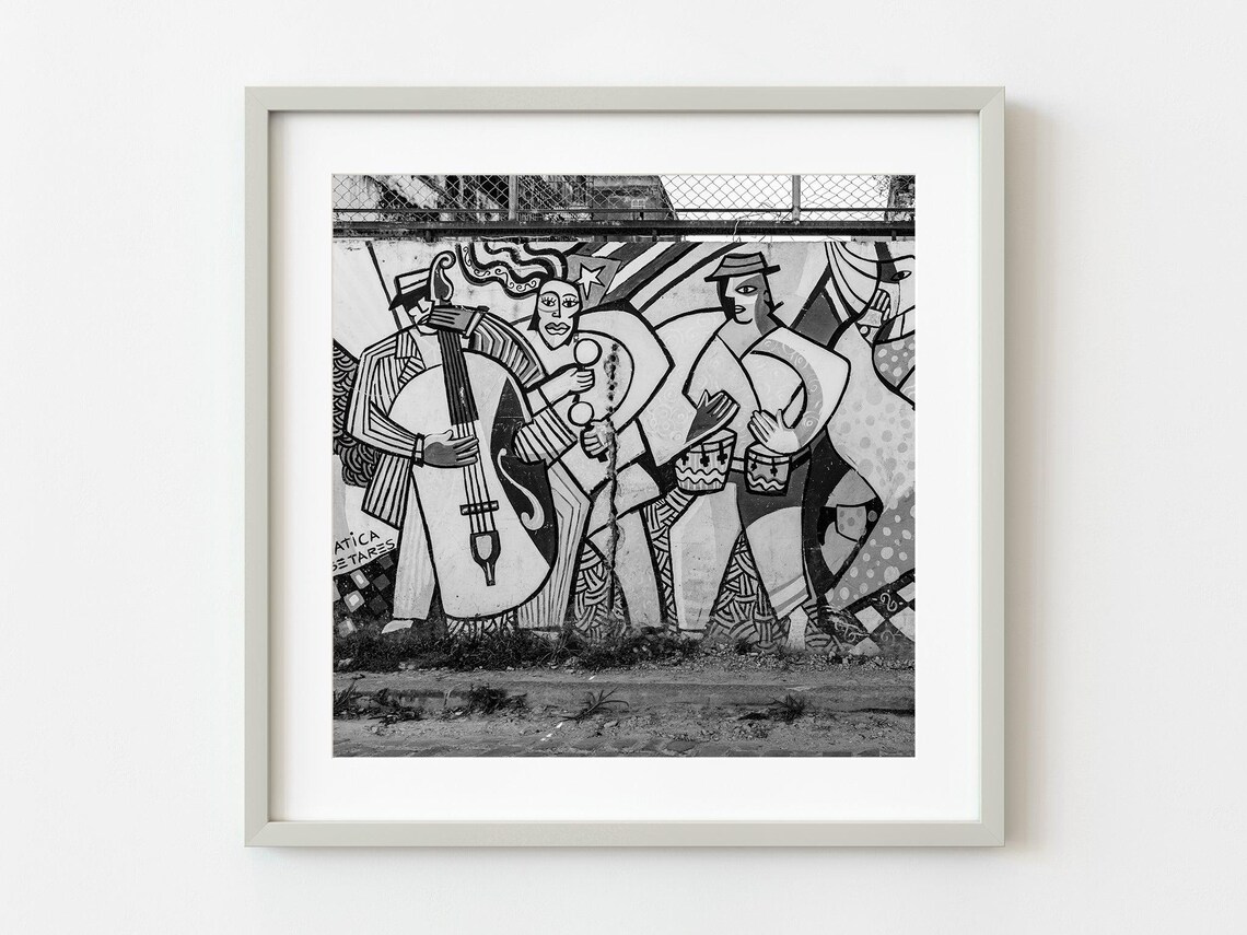Street Mural Musicians Black and White Music Art Photo Poster