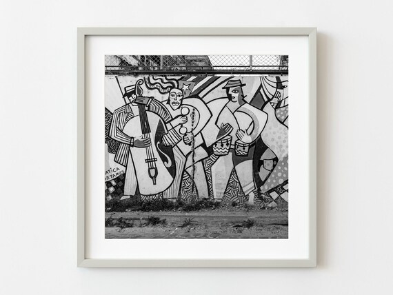 Street Mural Musicians Black and White Music Art Photo Poster