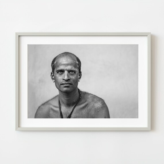 Black and White Photographic Portrait of a Middle Aged Man Poster
