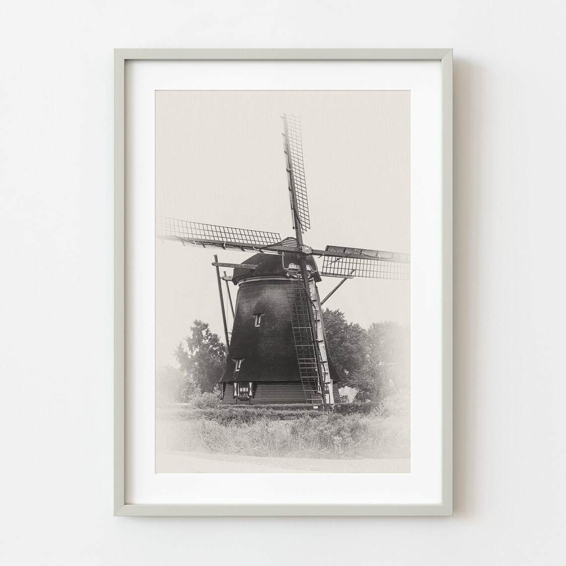 Historic Dutch Windmill Sepia Photography Netherlands Travel Poster
