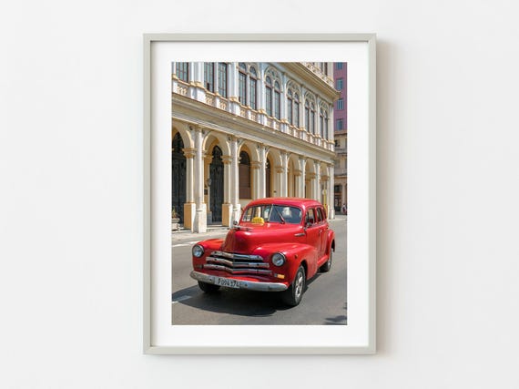 Red Classic Taxi Cars Streets Of Havana Wall Art