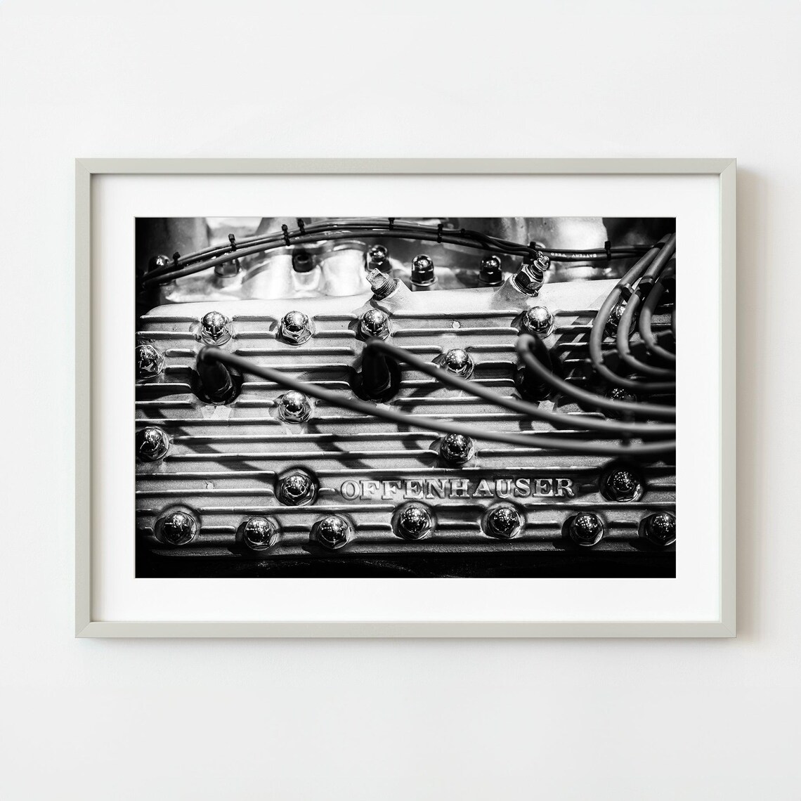 Offenhauser Engine Detail Black and White Classic Car Auto Show Poster