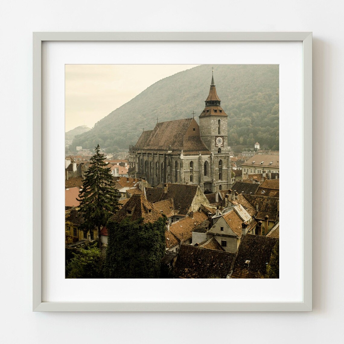 Brasov Romania Cathedral Gothic Church Old Town Rooftops Photo Poster