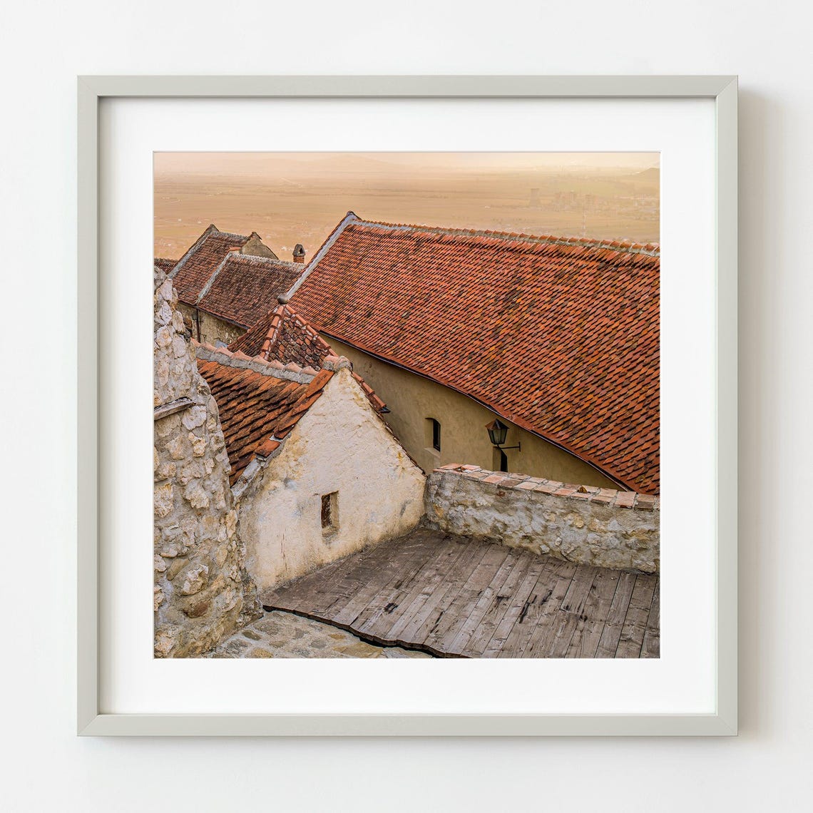 Sunset Over Ancient Romanian Old Town Terracotta Rooftops Wall Art