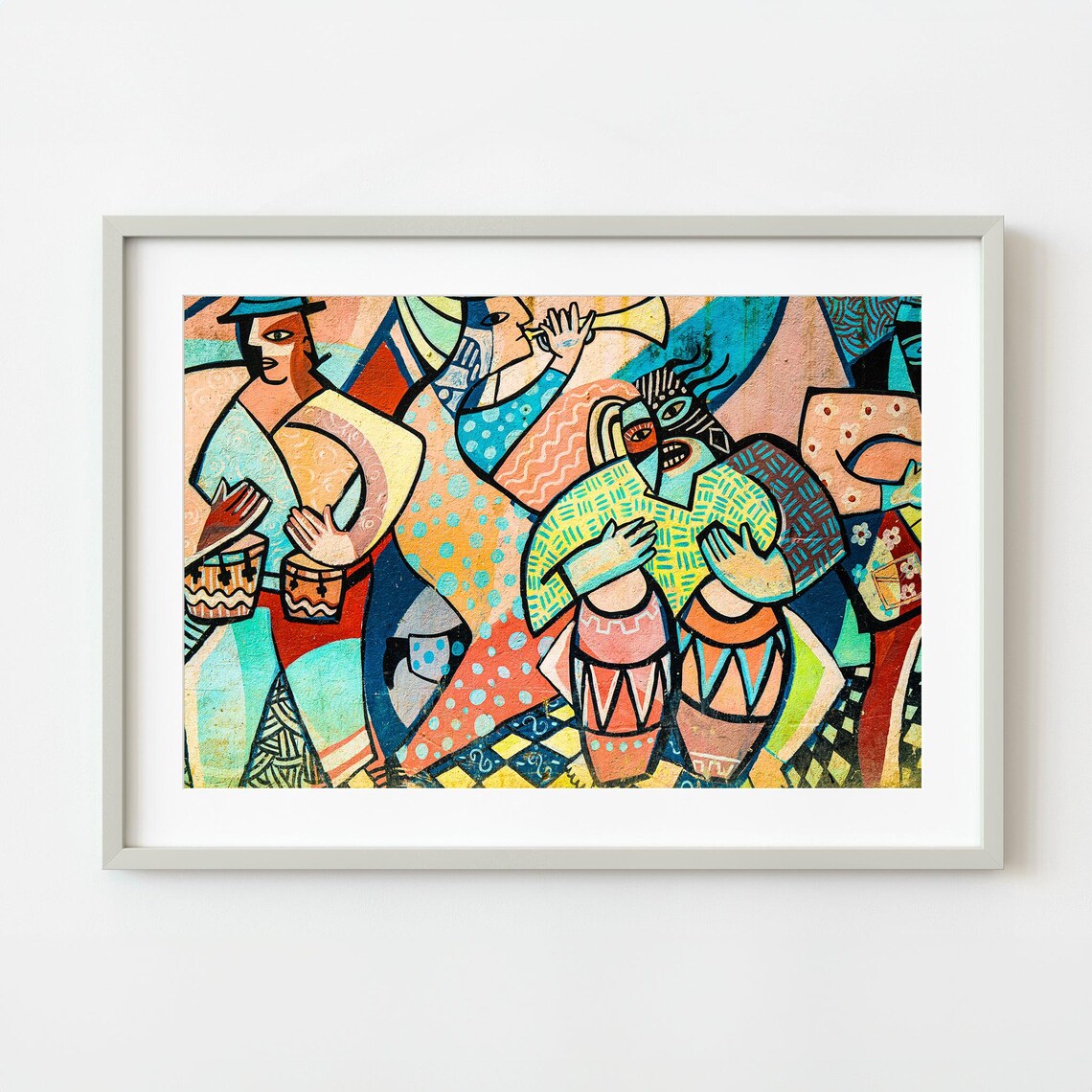 Colorful Cuban Street Mural Drummers Trinidad Art Photography Poster