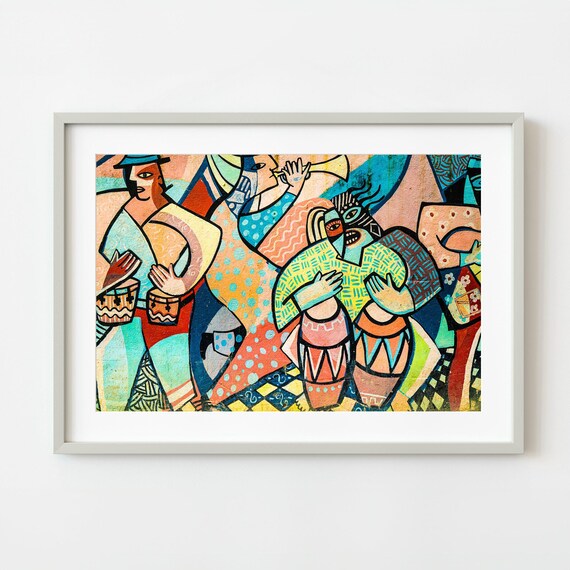Colorful Cuban Street Mural Drummers Trinidad Art Photography Poster