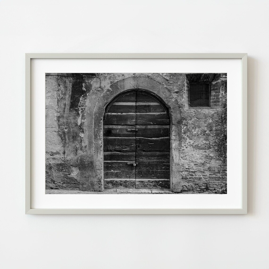 Spoleto Italy Arched Wooden Door Black and White Photo Poster