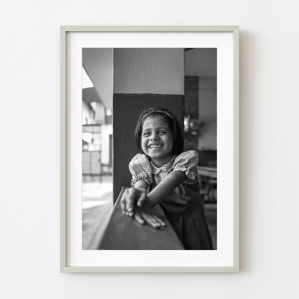 Smiling Schoolgirl Portrait Black And White Photography India Poster