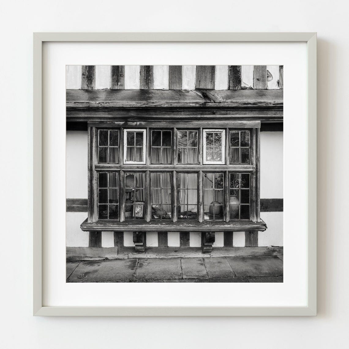 Tudor Style Timber Framed Oriel Window Black and White Photo Poster