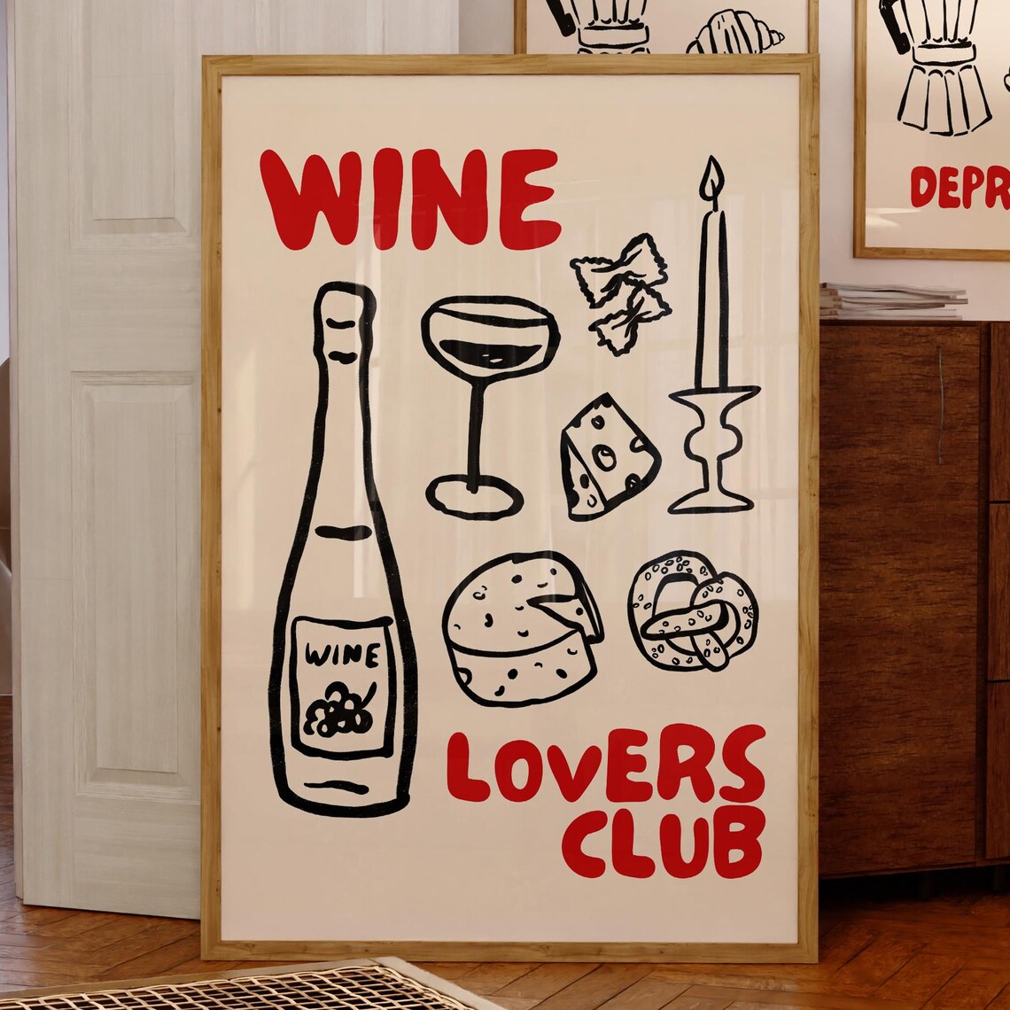 Wine Lovers Club Fun Hand Drawn Doodle Bar Kitchen Decor Poster