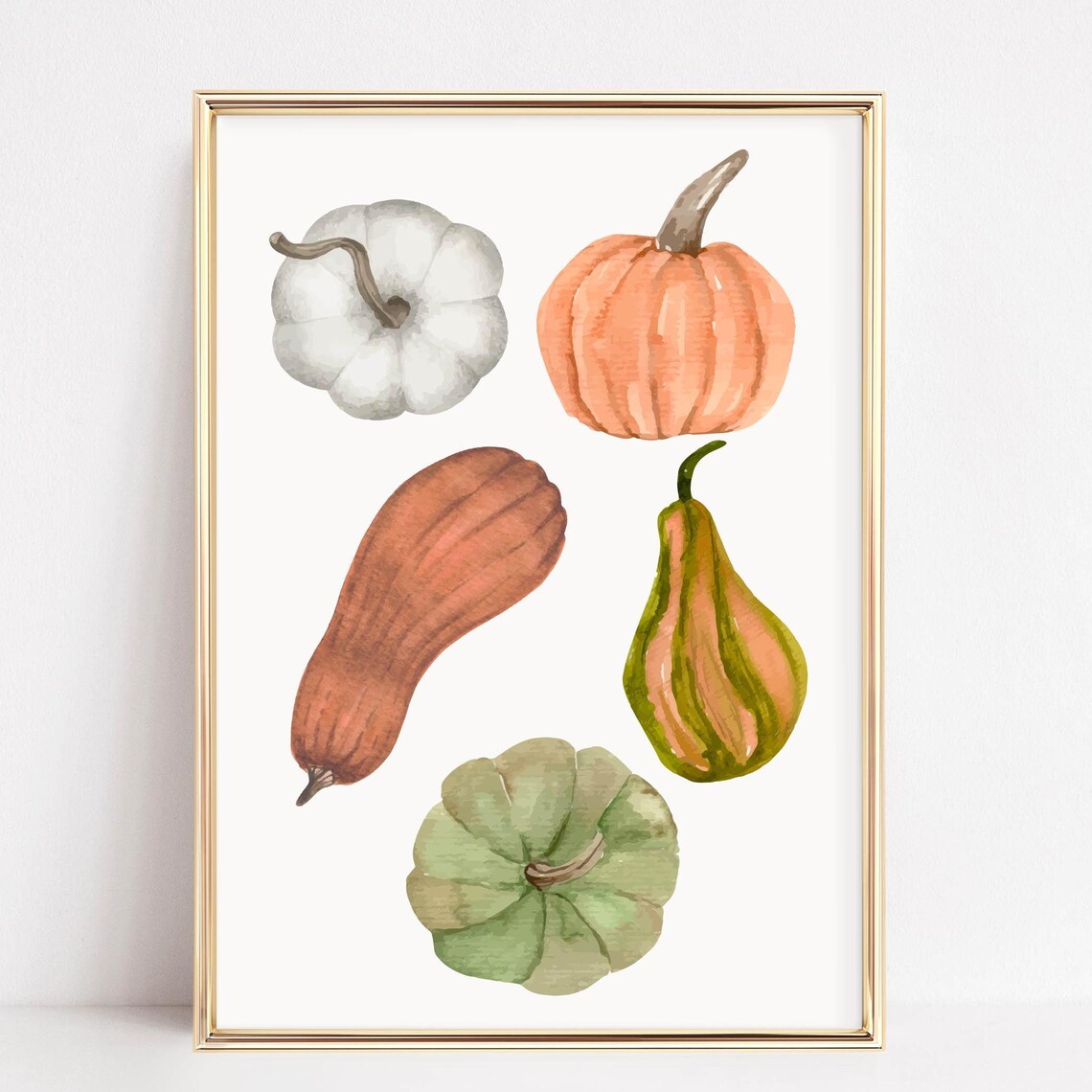Watercolor Pumpkins And Fall Gourds Minimalist Autumn Art Poster