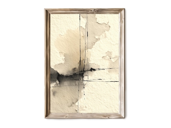Beige Ink Wash Horizontal Lines Neutral Minimal Abstract Wall Art