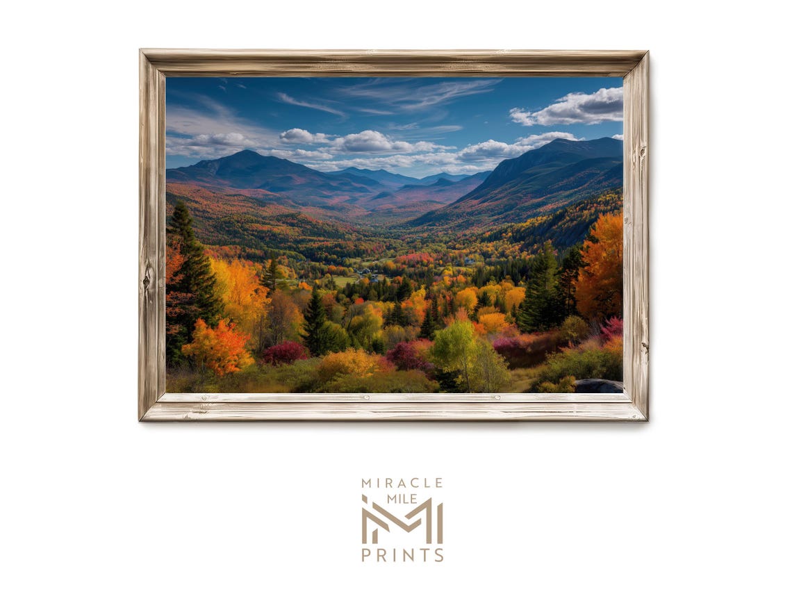 Autumn Mountain Valley Peak Foliage Panoramic Landscape Poster