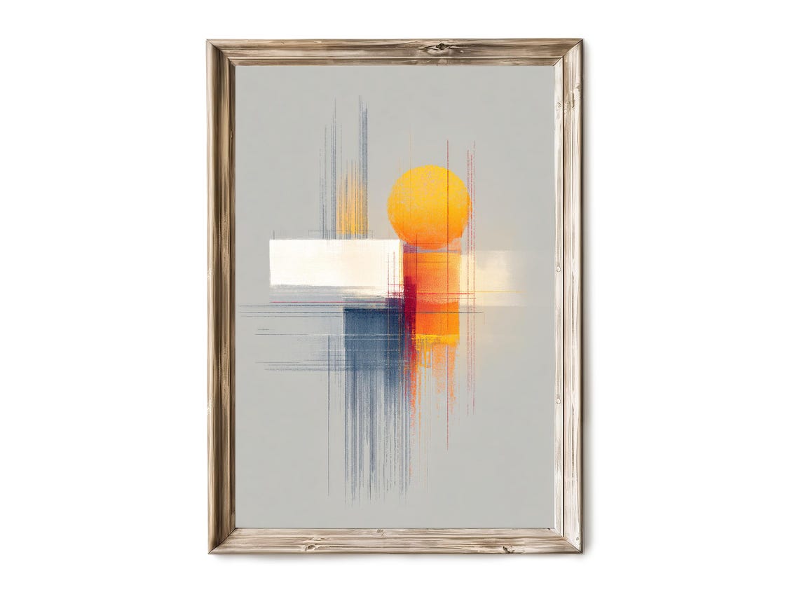 Orange Sun Geometric Abstract Minimalist Modern Gray Art Poster